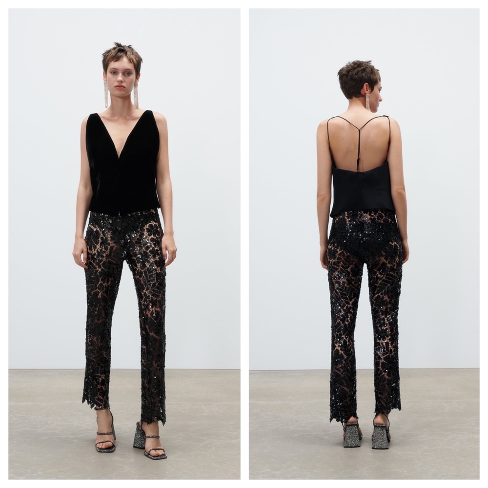 NWT ZARA WOMAN BLACK SEQUIN PANTS LIMITED EDITION - Ref. 9083/102 - Sizes: S & L